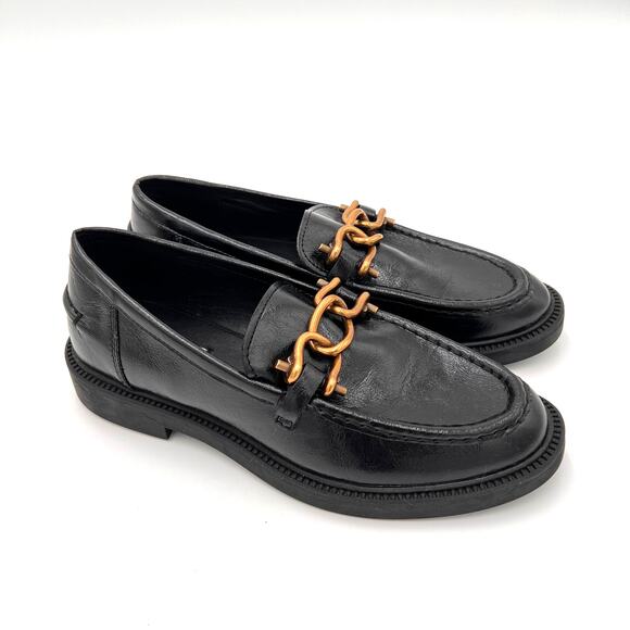 Steve Madden Loafers Womens 9 Black Leather Lug Sole Chunky Chain Minimalist - Picture 1 of 8